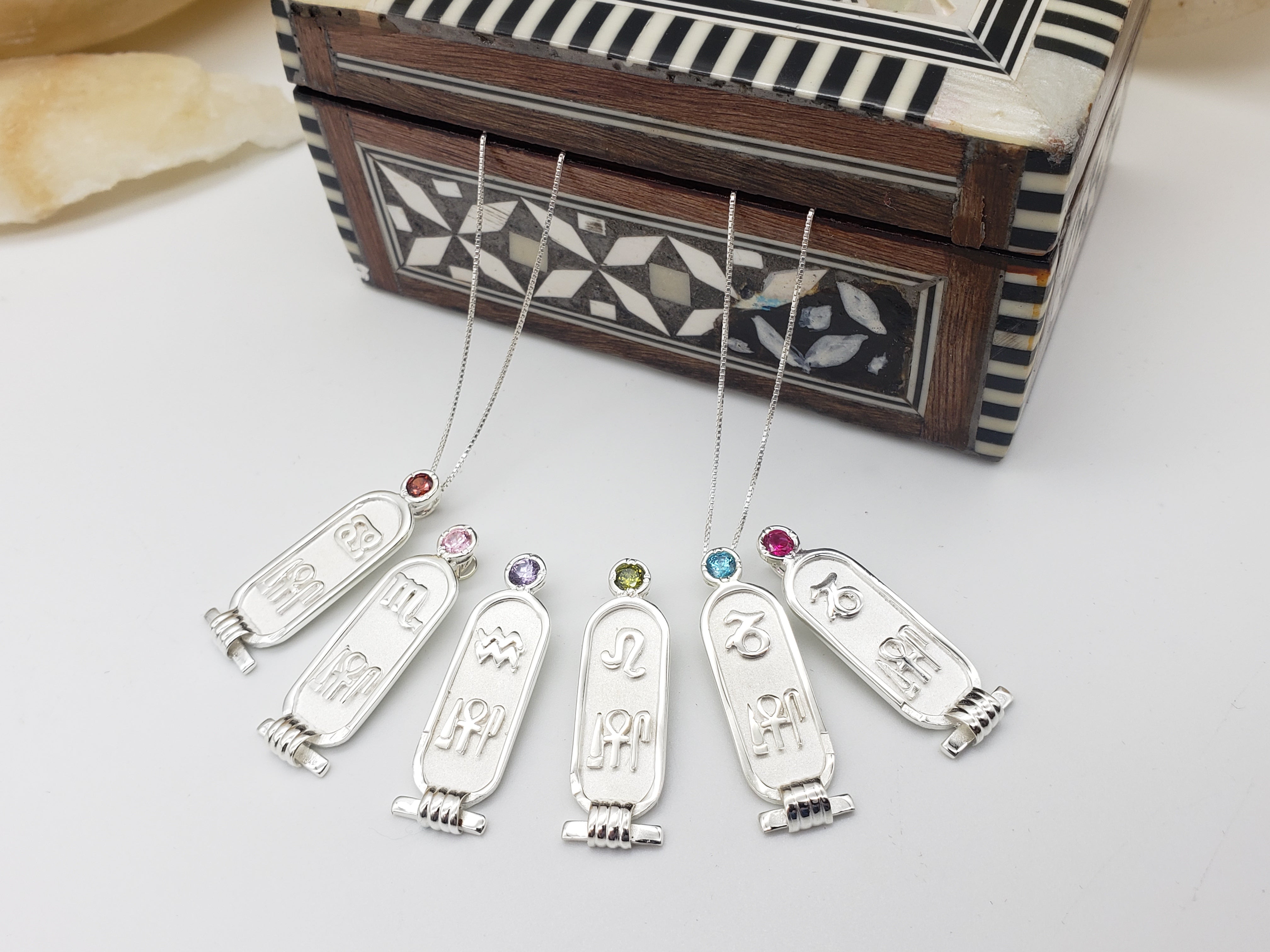 Birthstone Zodiac Cartouche - Sterling Silver