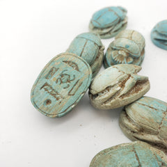 Egyptian Scarab Beads Set of 6 - Blue Soapstone - Made in Egypt