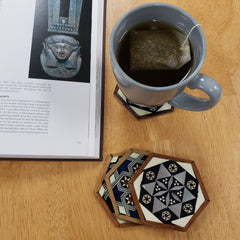 Ägyptische Holzuntersetzer mit Perlmutt-Intarsien – 4er-Set – Hergestellt in Ägypten