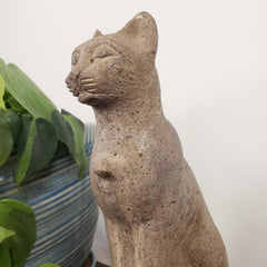 Egyptian Goddess Bastet Cat with Cobra Statue - Light Grey - Made in Egypt