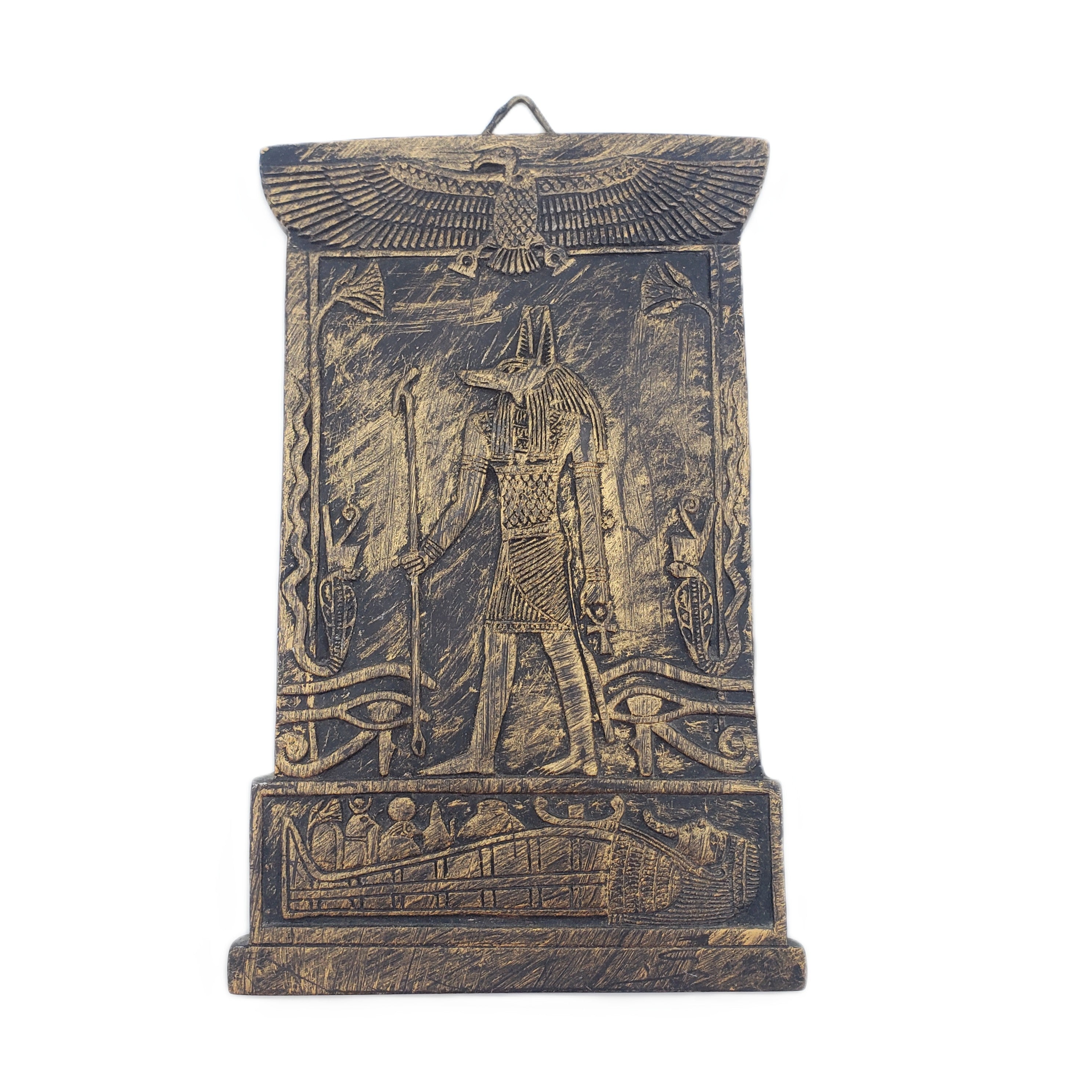 Decorative wall art with Egyptian-themed design on a white background