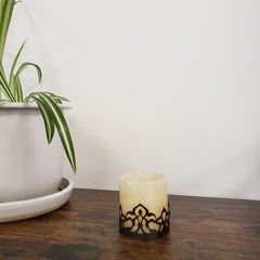 Egyptian Alabaster Votive Holder with Brass
