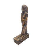 Bronze-colored Egyptian-style statue of King Amunhotep on a white background