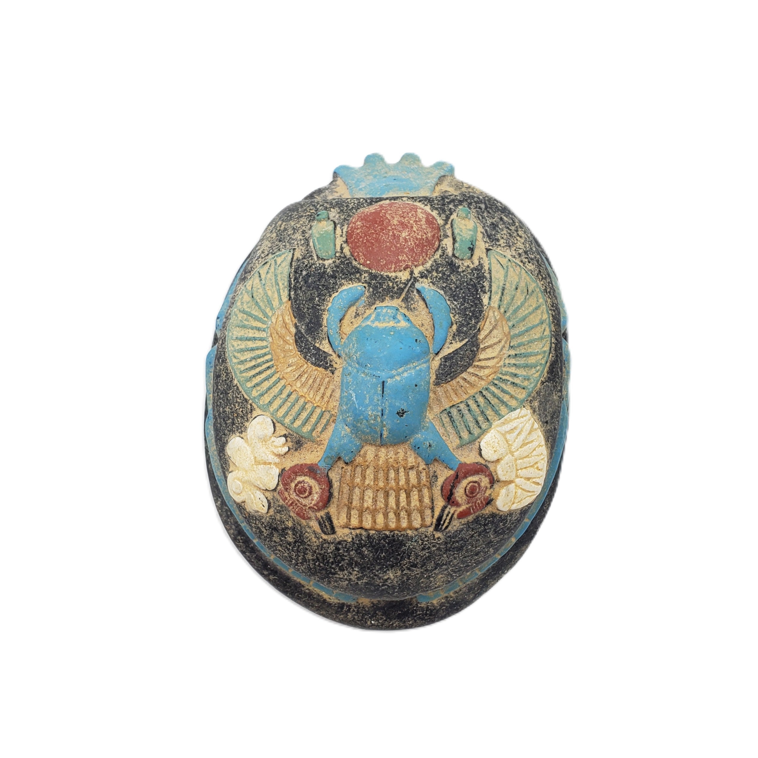 Decorative object with a blue central figure on a white background