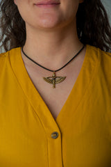 Egyptian Isis Pendant Necklace - Brass and Faux Leather