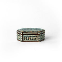 Egyptian Hexagon Wooden Jewelry Box with Mother of Pearl Inlay
