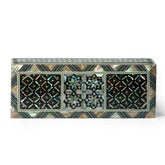 Egyptian Elongated Rectangle Wooden Jewelry Box with Mother of Pearl Inlay