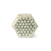Egyptian Wooden Jewelry Box with Mother of Pearl Inlay - White Hexagon - Made in Egypt