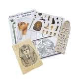 Educational activity set with Egyptian-themed maze and coloring book on a white background