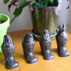 FOOTED CANOPIC JARS BLACK MATTE - SET OF 4 - 4"