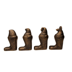 EGYPTIAN FOOTED CANOPIC JAR SET - BRONZE - SET OF 4 - 4" - ANCIENT EGYPT DEITY - SONS OF HORUS
