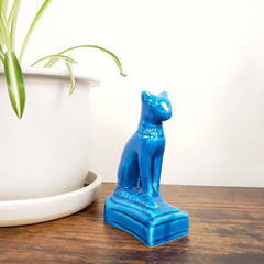 Egyptian Bastet Cat Statue Ceramic Blue - Made in Egypt