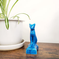 Egyptian Bastet Cat Statue Ceramic Blue - Made in Egypt