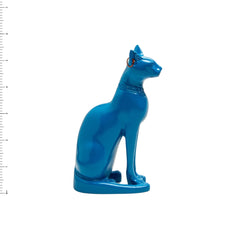 Ägyptische Bastet-Katzenstatue – Blau mit Ohrring – Hergestellt in Ägypten