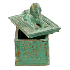 Decorative box with sphinx design on a white background