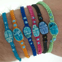 Egyptian Colorful Macramé Scarab Bracelet - Assorted Colors - 1 pcs