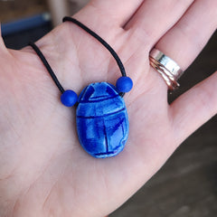 Egyptian Scarab Necklace Lapis - 22"