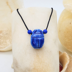 Egyptian Scarab Necklace Lapis - 22"
