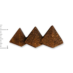 Three brown triangular wooden blocks with a ruler on the left side.