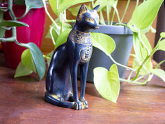 FINE BASTET CAT STATUE - ANTIQUE GOLD - 6"