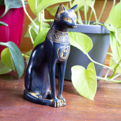 FINE BASTET CAT STATUE - ANTIQUE GOLD - 6"