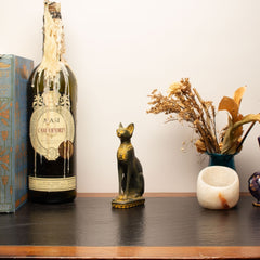 Egyptian Bastet Cat Statue Small - Antique Gold - Made in Egypt