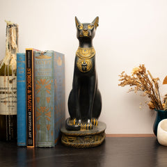 Egyptian Bastet Cat Statue Large - Antique Gold - Made in Egypt