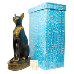 Egyptian Bastet Cat Statue Large - Antique Gold - Made in Egypt