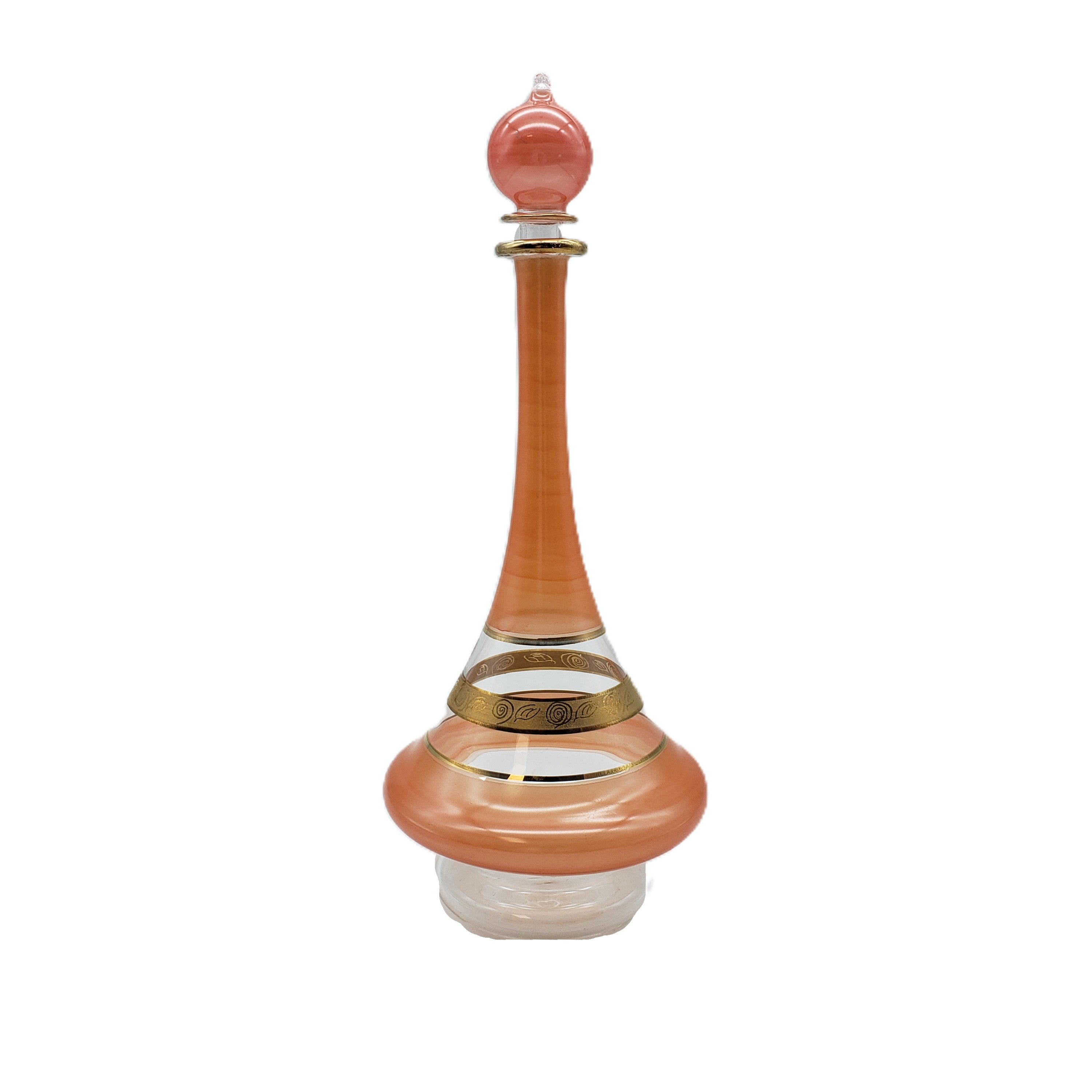 Decorative bottle with a long neck and wide base on a white background