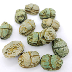 Egyptian Scarab Beads Set of 12 - Green Soapstone - Made in Egypt