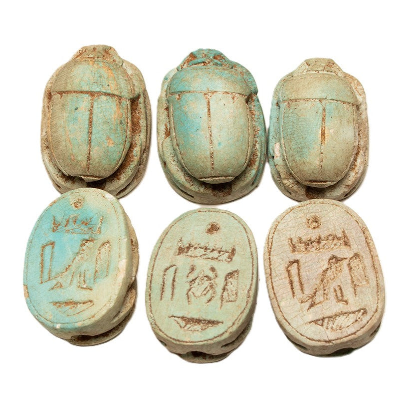 Egyptian Scarab Beads Set of 6 - Blue Soapstone - Made in Egypt