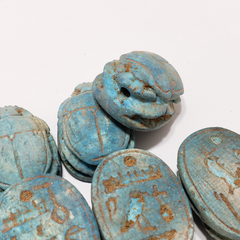 Egyptian Scarab Beads Set of 6 - Blue Soapstone - Made in Egypt