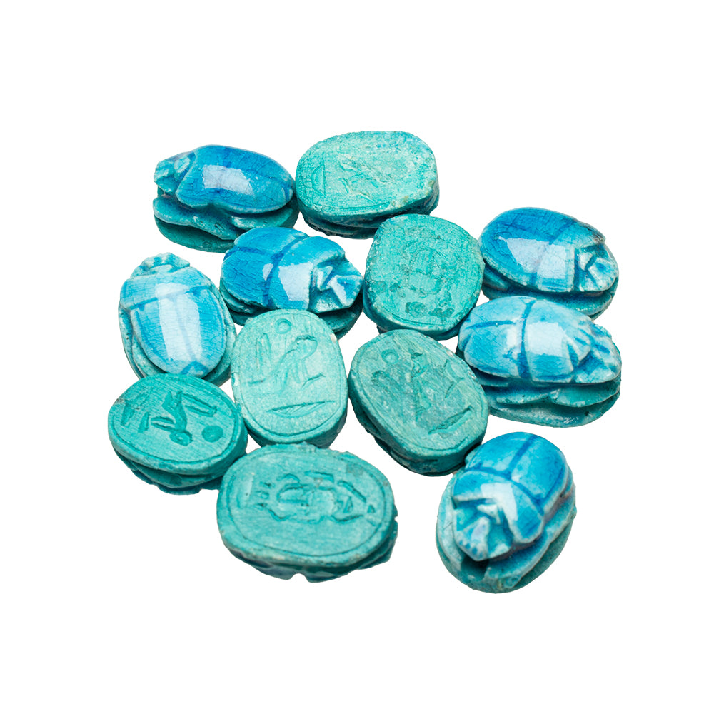 Egyptian Scarab Beads Set of 12 - Light Blue Soapstone - Made in Egypt