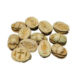 Egyptian Scarab Beads Set of 12 - Green Soapstone - Made in Egypt
