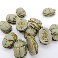 Egyptian Scarab Beads Set of 12 - Green Soapstone - Made in Egypt