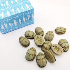 Egyptian Scarab Beads Set of 12 - Green Soapstone - Made in Egypt