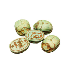 Egyptian Scarab Beads Set of 5 - Green Soapstone - Made in Egypt