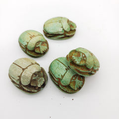Egyptian Scarab Beads Set of 5 - Green Soapstone - Made in Egypt
