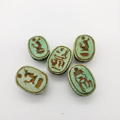 Egyptian Scarab Beads Set of 5 - Green Soapstone - Made in Egypt
