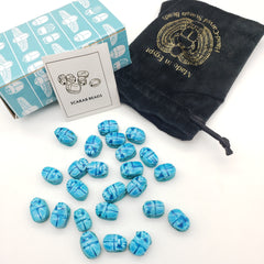 Egyptian Scarab Beads Set of 24 Tiny - Light Blue Soapstone - Made in Egypt