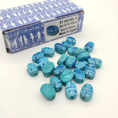 Egyptian Scarab Beads Set of 24 Tiny - Vertical Drilled - Light Blue Soapstone - Made in Egypt