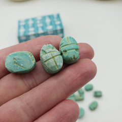 Egyptian Scarab Beads Set of 24 Tiny - Green Soapstone - Made in Egypt