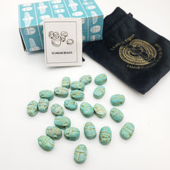 Egyptian Scarab Beads Set of 24 Tiny - Green Soapstone - Made in Egypt