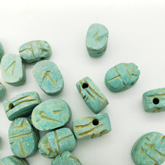 Egyptian Scarab Beads Set of 24 Tiny - Green Soapstone - Made in Egypt