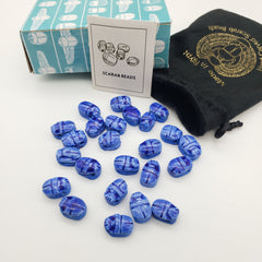Egyptian Scarab Beads Set of 24 Tiny - Lapis Blue Soapstone - Made in Egypt