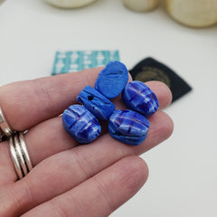 Egyptian Scarab Beads Set of 24 Tiny - Lapis Blue Soapstone - Made in Egypt
