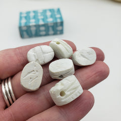 Egyptian Scarab Beads Set of 24 Tiny - White Soapstone - Made in Egypt