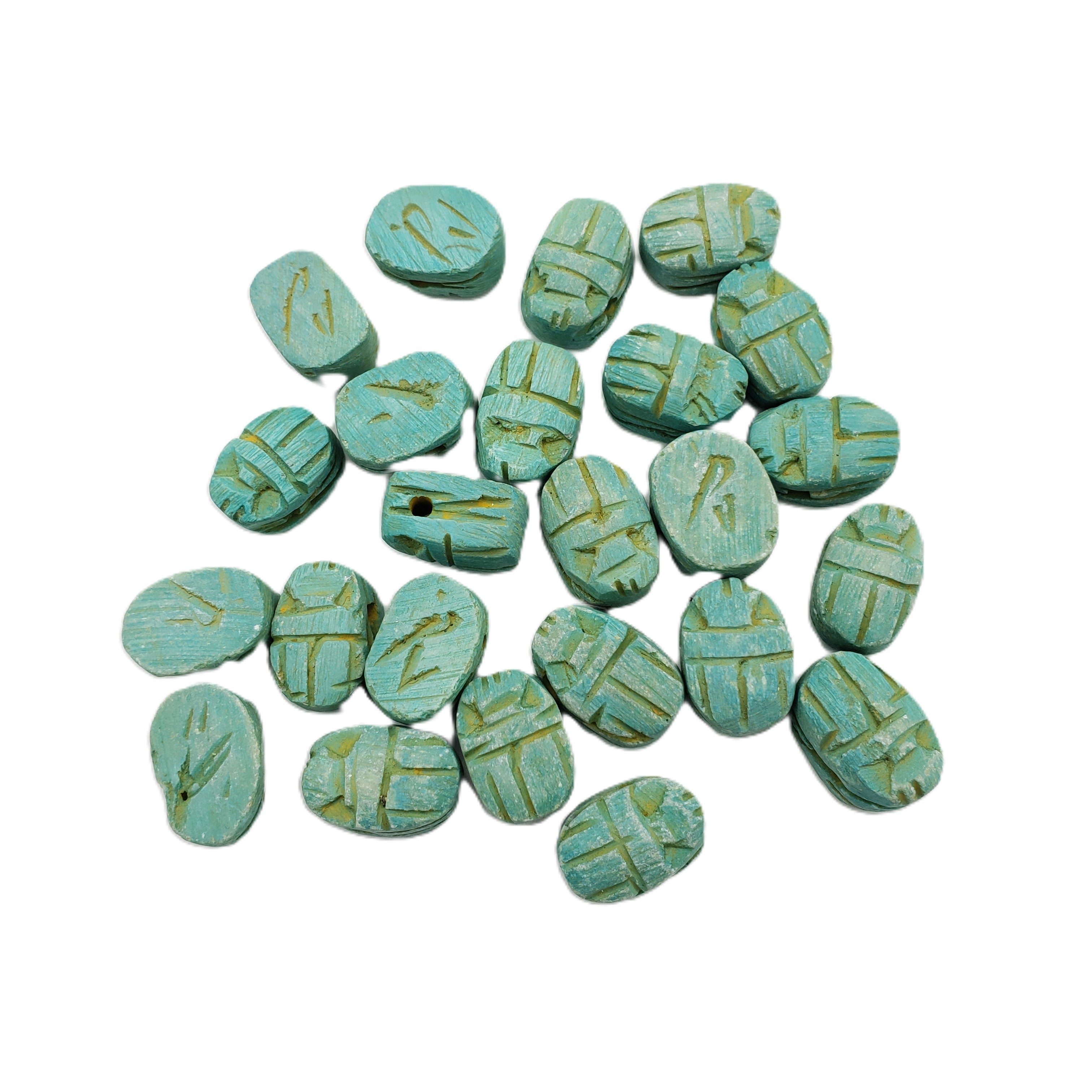 Egyptian Scarab Beads Set of 24 Extra Small - Horizontal Top Side Drilled - Green - Made in Egypt