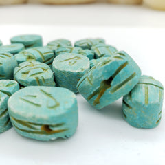 Egyptian Scarab Beads Set of 24 Extra Small - Horizontal Top Side Drilled - Green - Made in Egypt