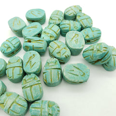 Egyptian Scarab Beads Set of 24 Extra Small - Horizontal Top Side Drilled - Green - Made in Egypt